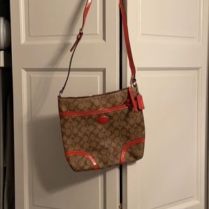 Coach brown and orange crossbody purse